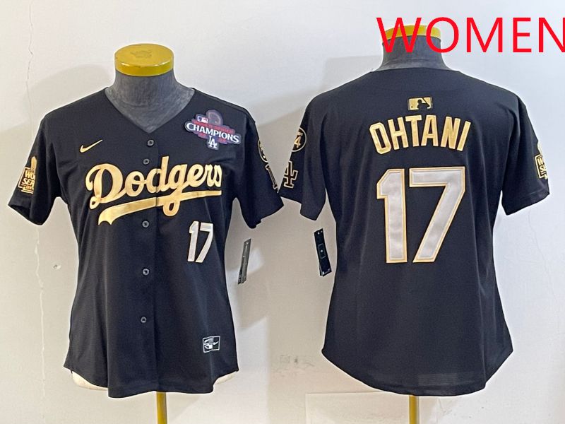 Women Los Angeles Dodgers 17 Ohtani Black Gold Game 2025 Nike MLB Jersey style 2